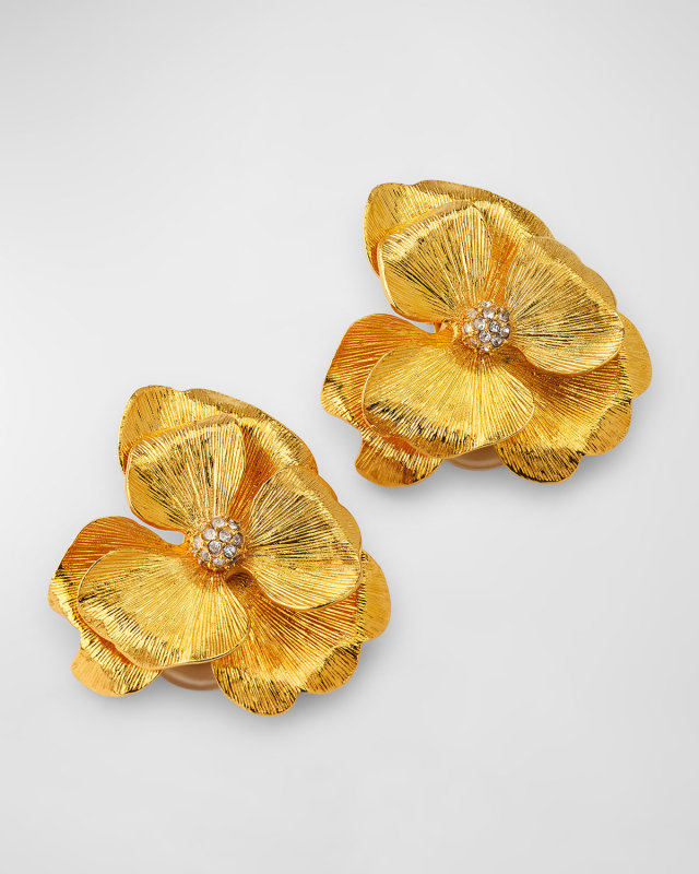 22k Gold-Plated Crystal Cluster Flower Clip-On Earrings
